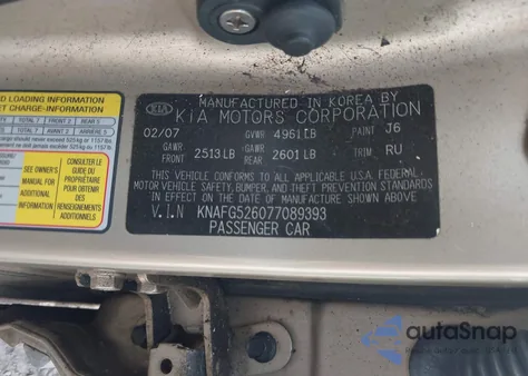 2007 Kia Rondo Lx/Ex z USA, uszkodzony, nr VIN KNAFG526077089393